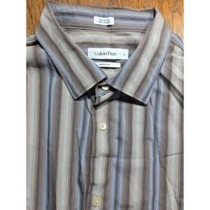 Men's Striped XL brown Shirt Button Down Long Sleeve Calvin Klein Y2K Preppy